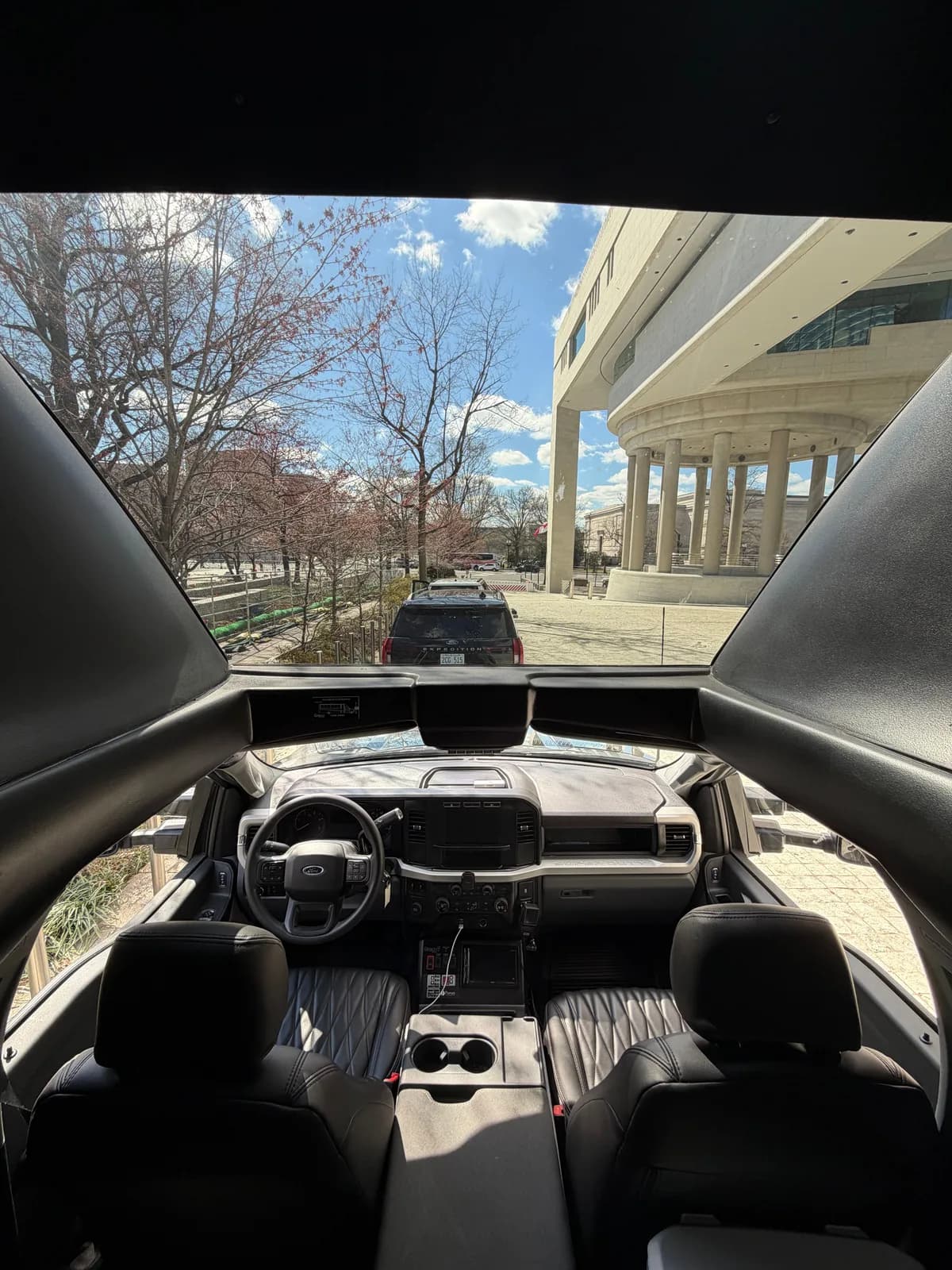 Driver's dashboard view inside an AZA Mini Party Bus