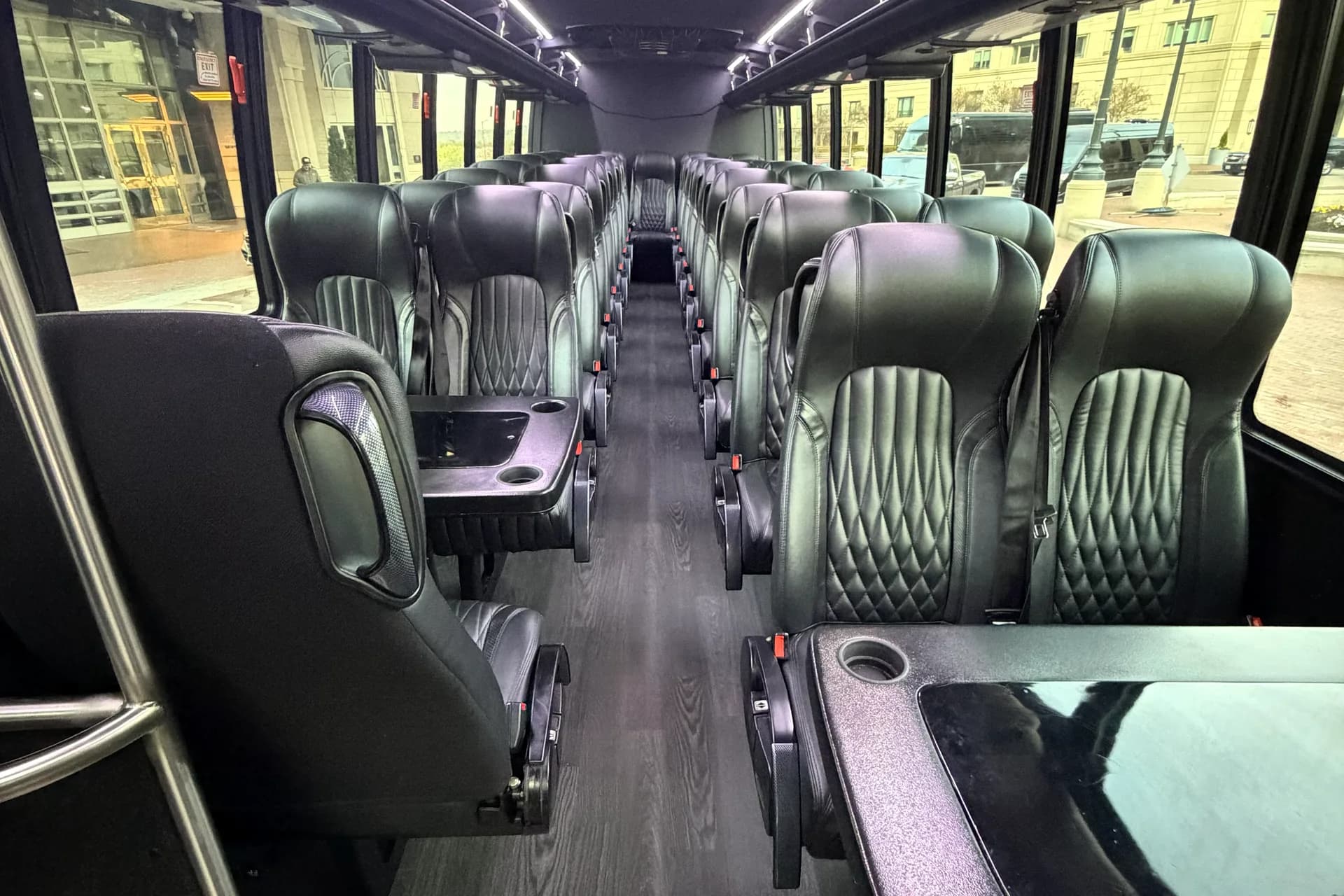 Leather seating inside the AZA GM40 black bus