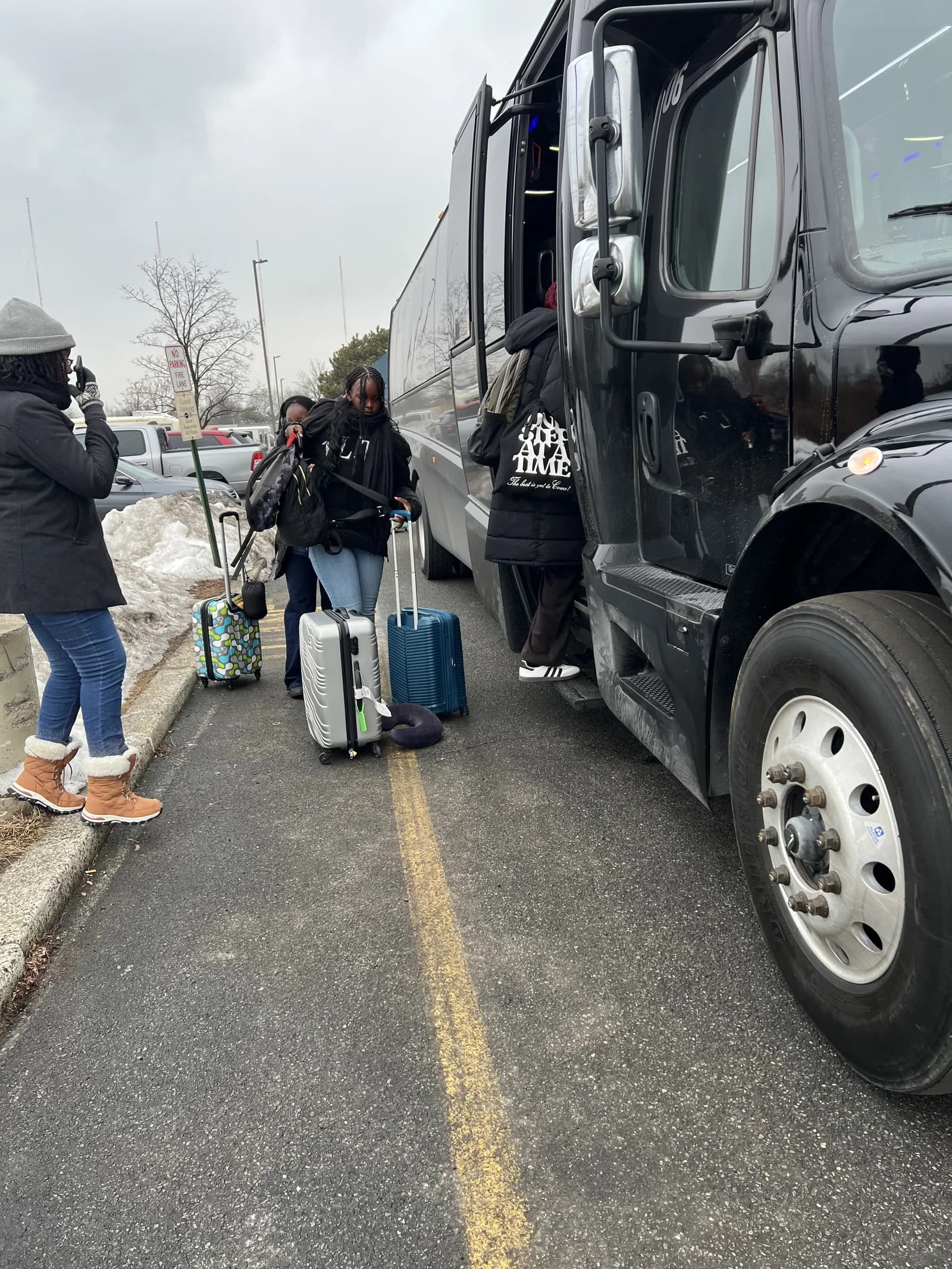 Vehicle arriving on time for a scheduled charter trip