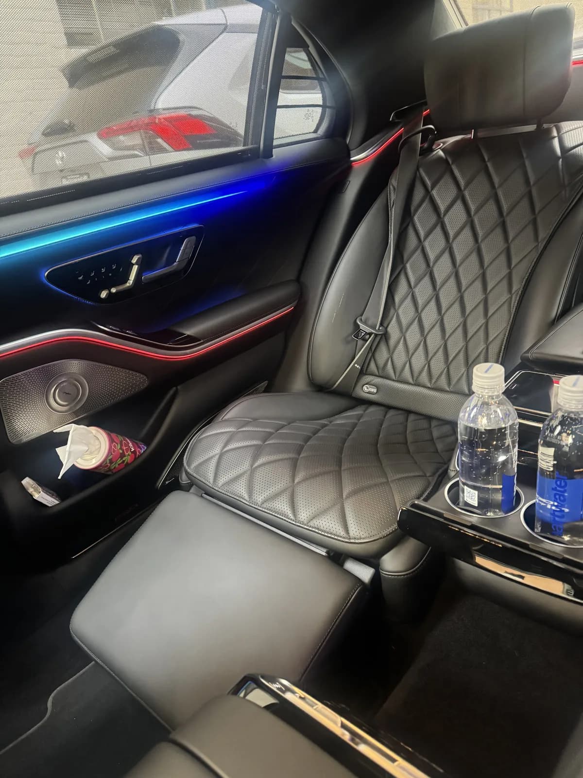 Quilted leather rear seats with ambient lighting inside the S-Class