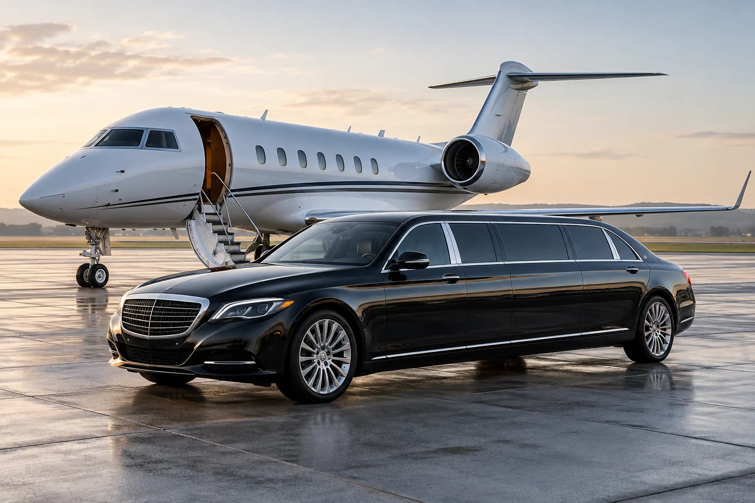 Limousine waiting curbside for an airport pickup