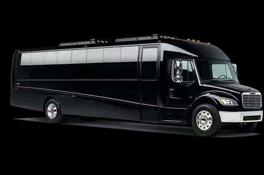 GM40 black bus exterior representing AZA's regional service coverage